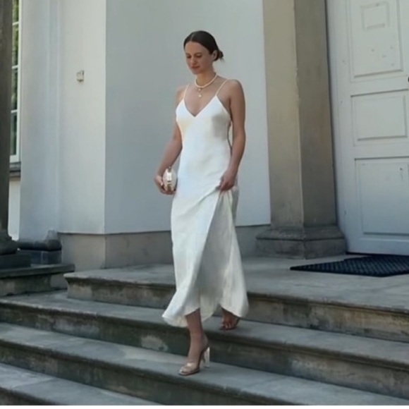 NWOT!! Zara White Satin Slip Dress with Black Label Detail - Picture 6 of 6